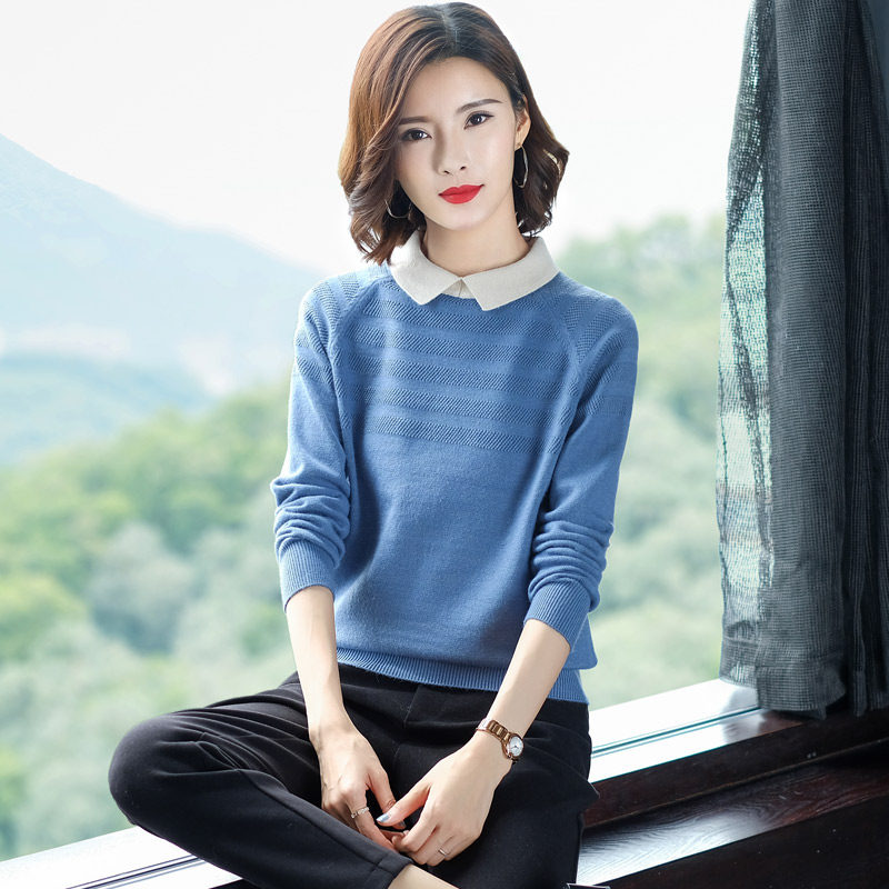 Dittudun Autumn Clothing 2021 New Dolls Collar Lady Sweater Outside Wearing Blouse Long Sleeve 100 Hitch Knit Undershirt