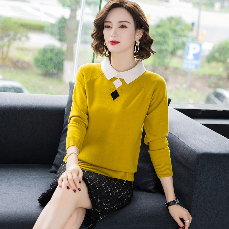 Lady Ditunton Sweater 2021 new autumn woman shirt collar knitted blouse in autumn and winter