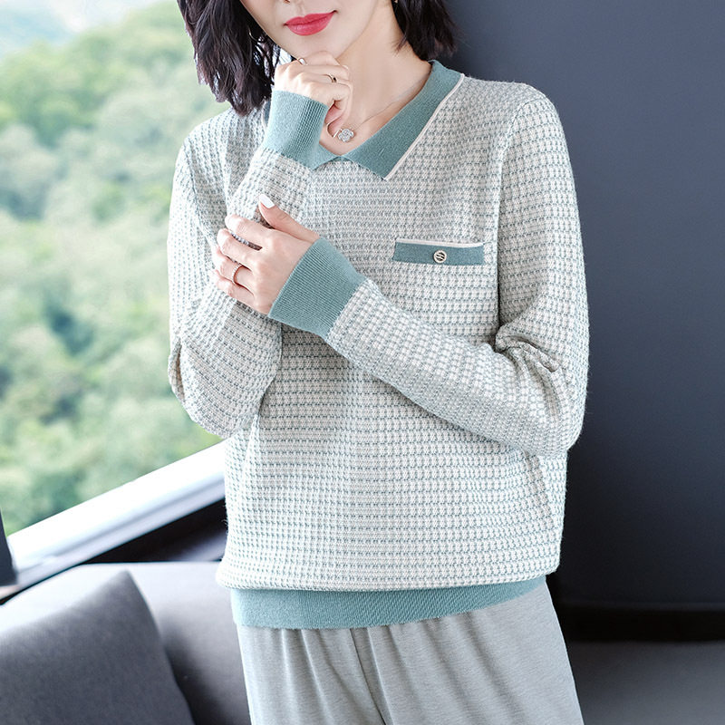 Dittudun 2021 new middle aged women's autumn dress with long sleeves blouses mother sweater Spring and autumn foreign air thick undershirt-Taobao