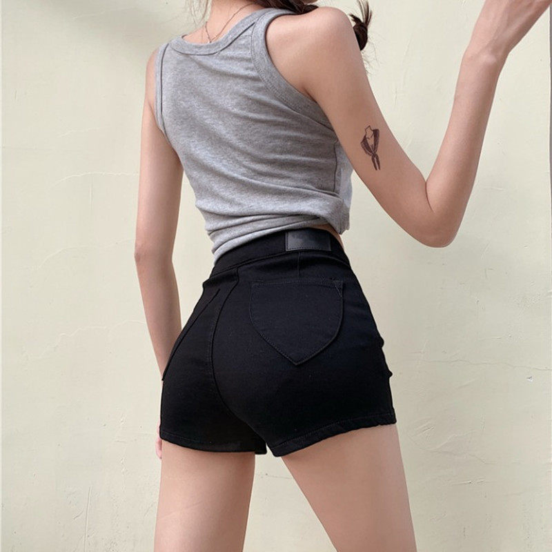 Diitudun retro black shorts women 2021 Summer new Korean version port Taste High Waisted Jeans Fashion Stretch Pants