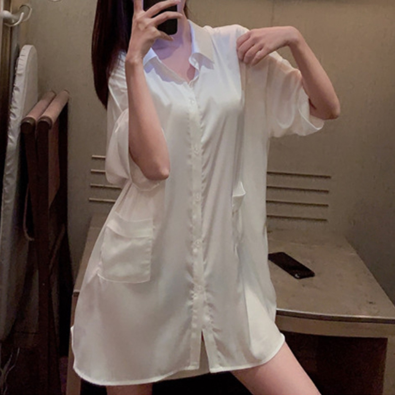 Shirt pajamas female summer white shirt sleepdress bf large fat mm student can wear sun-protective sweater