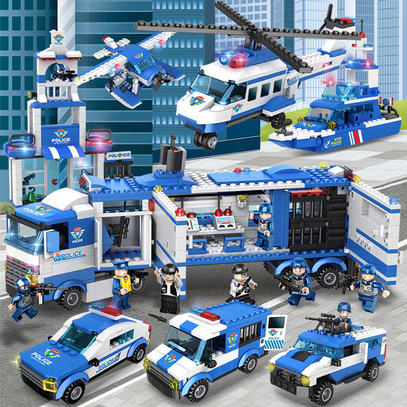 Compatible Lego Building Blocks Boys' City Police Assembly Toys 7 Special Police 8 Cars Police Cars Children Gifts 10