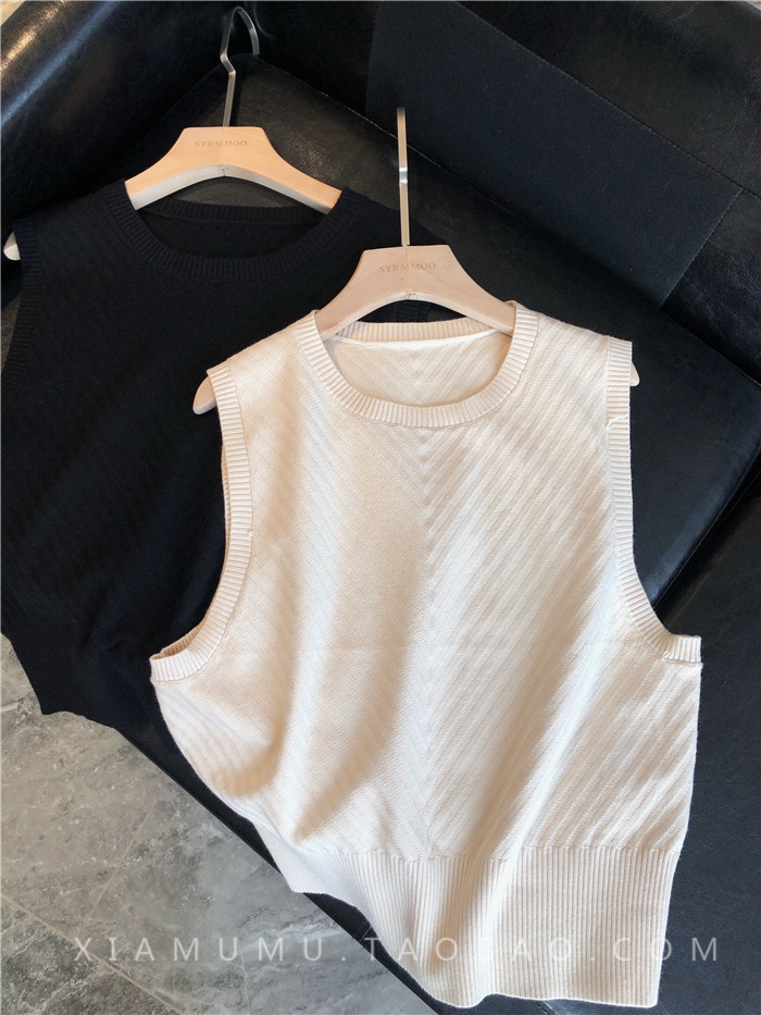 Foreign style Korean version of loose Joker skinny knitted vest outside wearing pullover round neck sleeveless vest waistcoat sweater female autumn