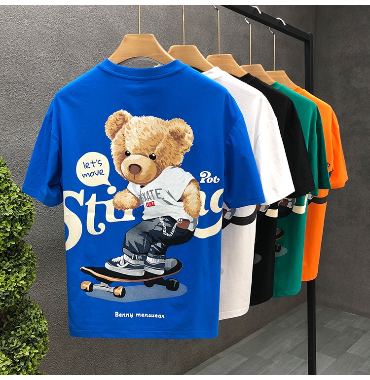 Summer Pure Cotton Short-Sleeved T-Shirt for Men, Trendy Brand 2026 New Cartoon Bear Korean Style Trendy Handsome Slim-Fit Top Summer Pure Cotton Short-Sleeved T-Shirt for Men, Trendy Brand 2026 New Cartoon Bear Korean Style Trendy Handsome Slim-Fit Top