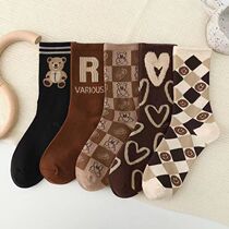 Socks womens high tube ins tide all-match bear milk glutinous love pile socks three-dimensional relief net red sports medium tube