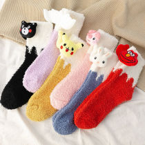 Coral fluff socks in tide fall and winter thickening warm sleep in socks home floor moon socks