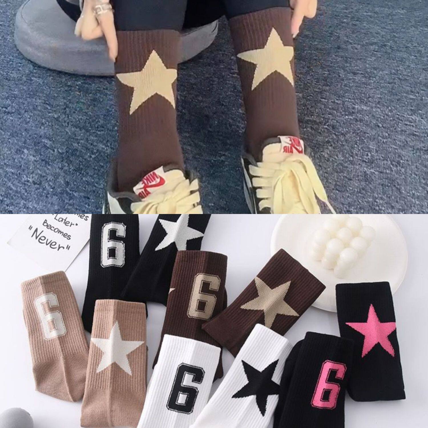 Star socks women's sports mid-tube socks ins trend personality street Japanese students alphabet fashion net red autumn and winter