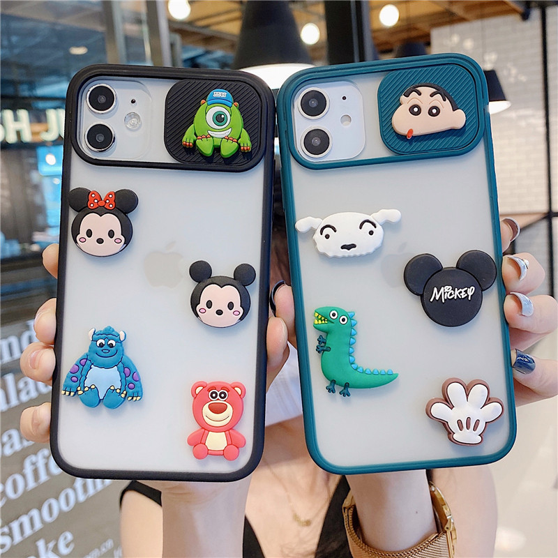 Three-dimensional cartoon cute couple applicable 12 Apple 13 phone protection shell push-pull window lens iphone12promax frosted 11 protection camera 8plus full package XR push-pull