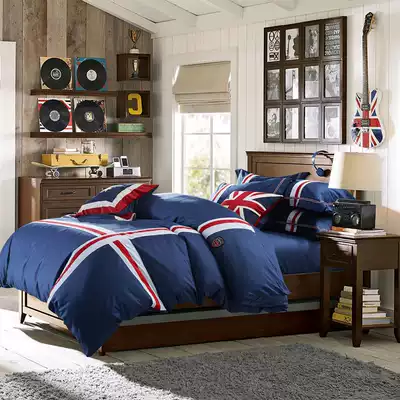 British style four-piece high-count high-density cotton quilt cover boys trend fashion simple cotton bed summer naked sleep