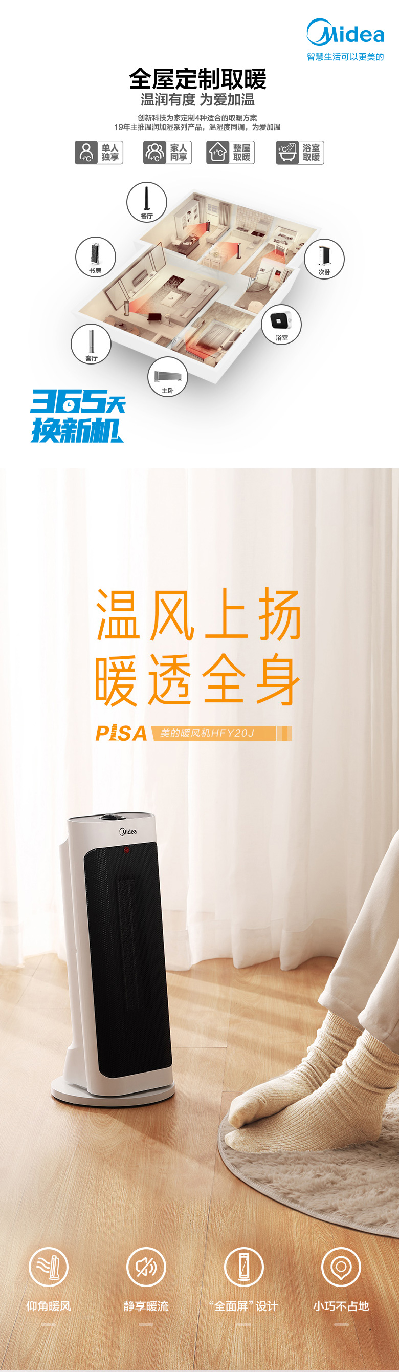 美的 家用节能暖风机 全屋取暖器 2000W 图1