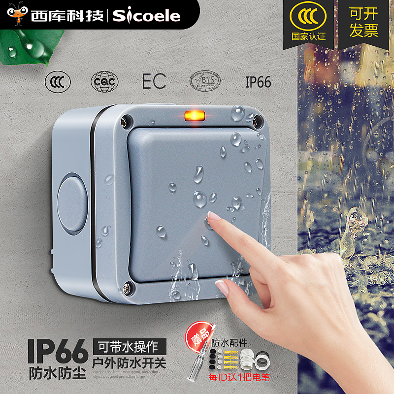 Outdoor waterproof switch outdoor industrial power supply rainproof single open double control panel bathroom garden wall