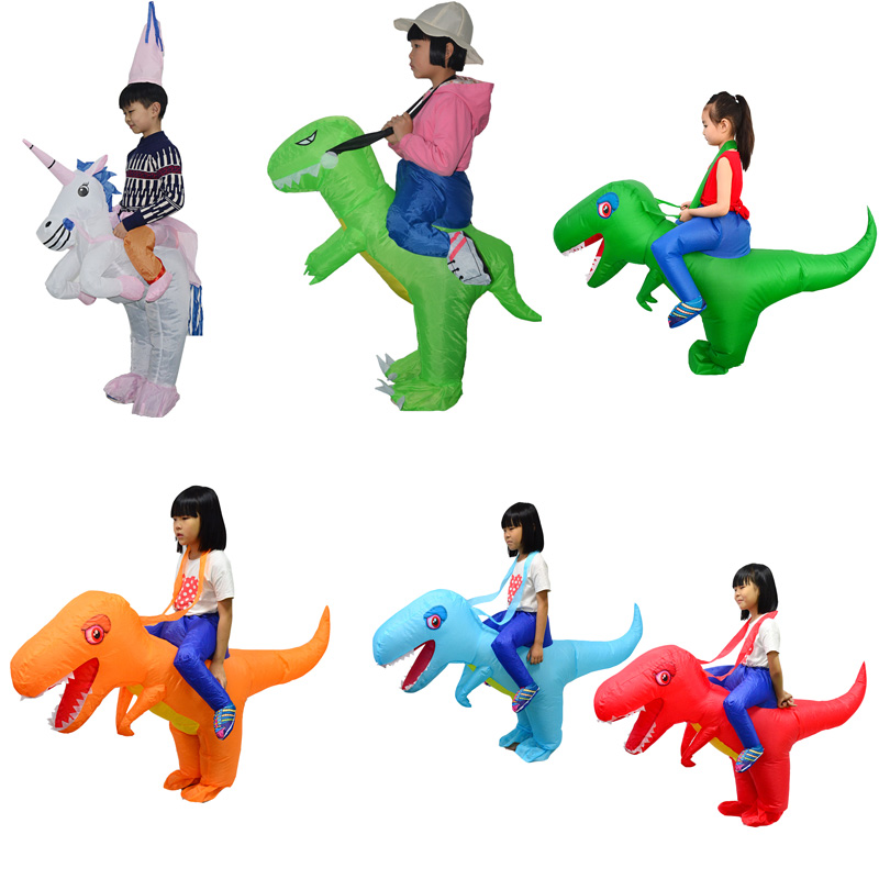 Adult children role-playing parent-child party funny activities dinosaur inflatable man wearing riding dinosaur inflatable suit