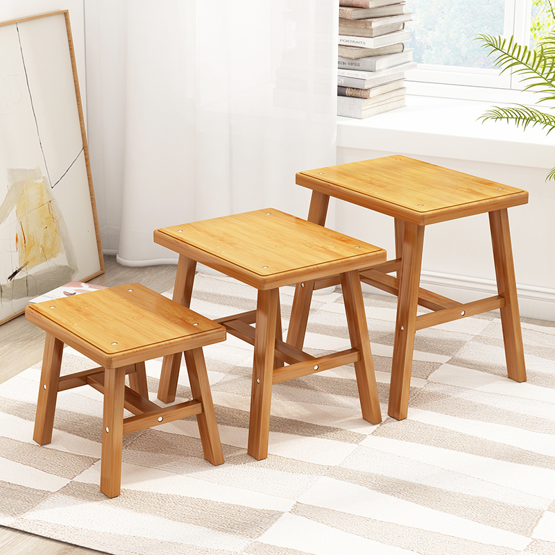 Thickened children's wooden stool Solid wood four-legged small bench Household shoe stool Creative Nanzhu strong round stool square stool