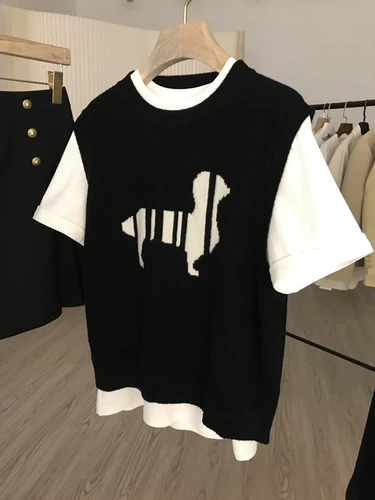 Осенний трикотажный жилет, с вышивкой, оверсайз, свободный крой, круглый воротник