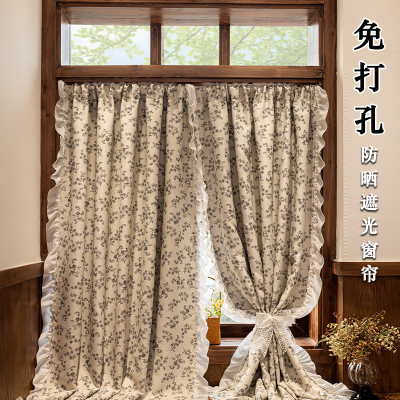 Strong Blackout French Retro Romantic Ruffled Curtains, Chanel-Style Black and White Lace Light Luxury Bedroom Balcony Curtains Strong Blackout French Retro Romantic Ruffled Curtains, Chanel-Style Black and White Lace Light Luxury Bedroom Balcony Curtains