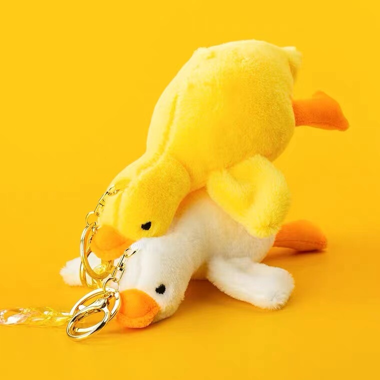 Little White Goose and Duck Cartoon Plush Doll Keychain Couple Bag Charm Plush Toy Keychain Gift