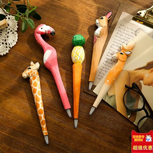 Творческая сказочная ручка с творческой сказочной ручкой 0,5 Черная нейтральная ручка Симпатичная милая резная ручная ручная деревянная ручка ежедневно поставки студент -индивидуальность гираф