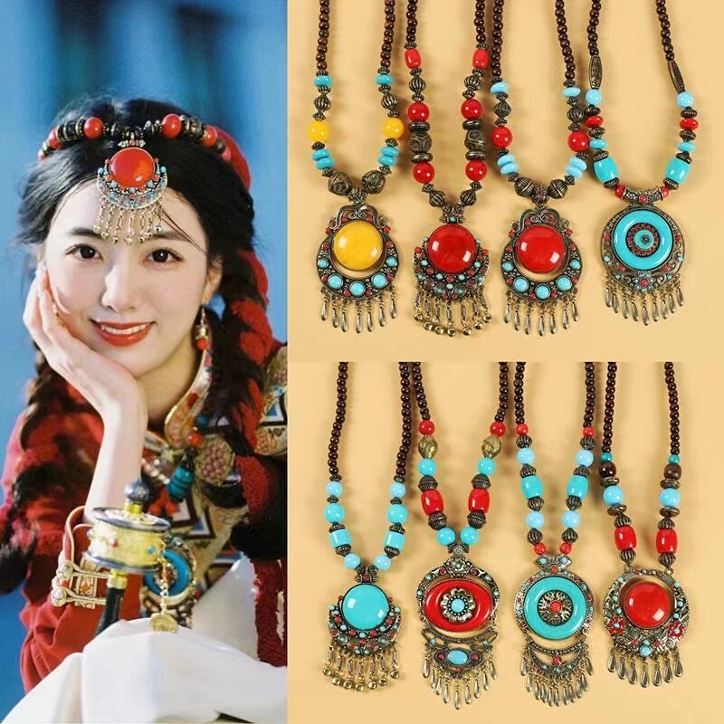 Ethnic Tibetan Retro Tassel Headpiece Forehead Ornament Bohemian Clavicle Necklace Pendant Travel Photography Hair Accessories for Women