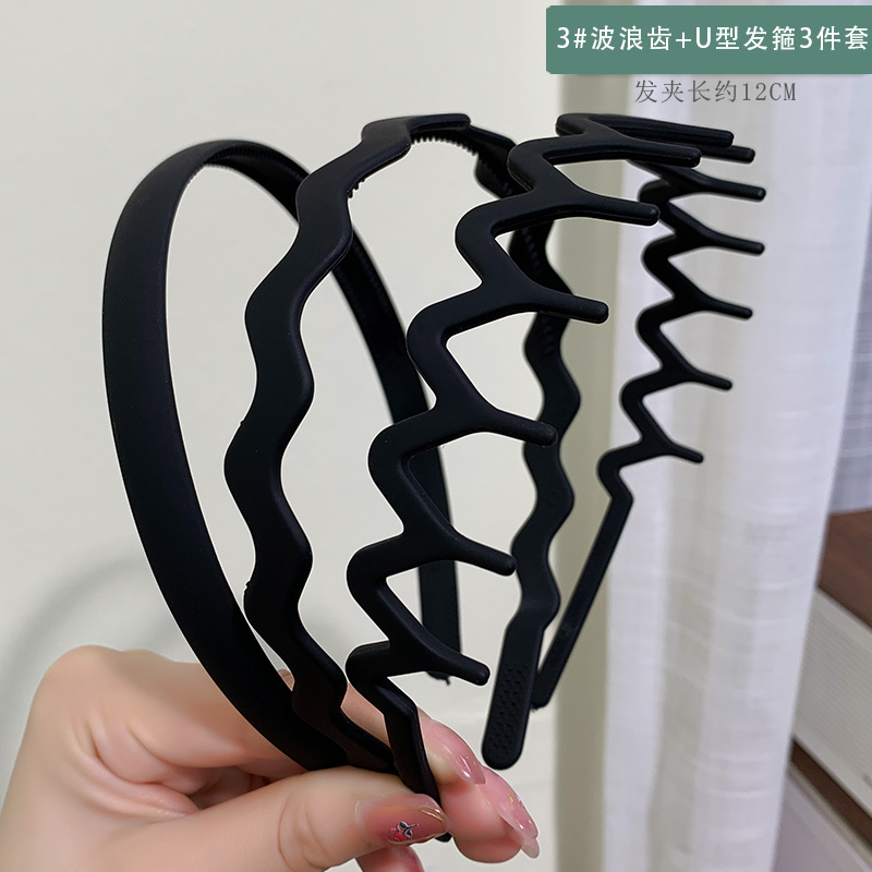 images 13:Smolted black hair hoop In summer, wear a hair card and shredded hair to organize the artifact with tooth pressing hair and decorate the face hoop