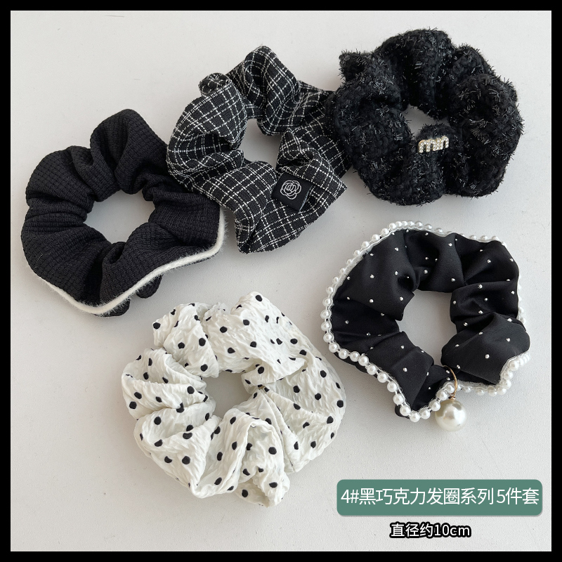 images 3:9-piece set ~ black plush hair ring hair band hoop set female winter simple headdress 2023 new net red fragrance hair accessories