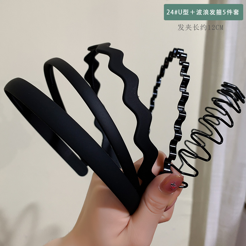 images 7:Smolted black hair hoop In summer, wear a hair card and shredded hair to organize the artifact with tooth pressing hair and decorate the face hoop