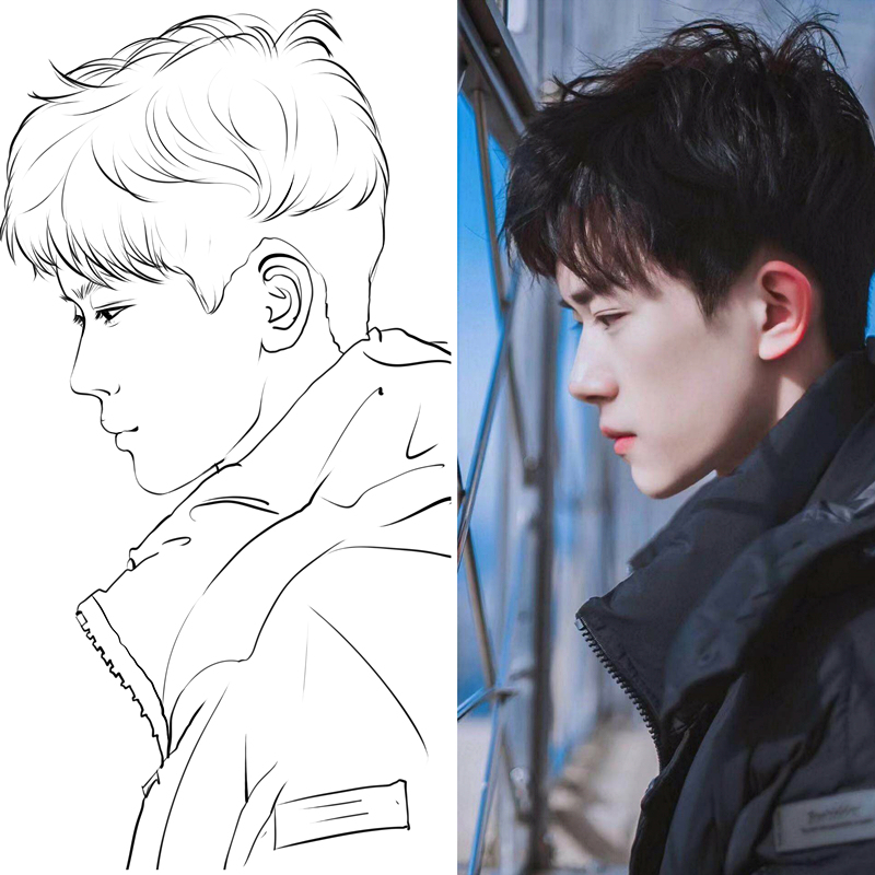 Hand-Drawn Avatar Sketch, Mobile Phone Case Tattoo Design, Manuscript Drawing, Real-Life Photo Converted to Hand-Drawn Black and White Lines