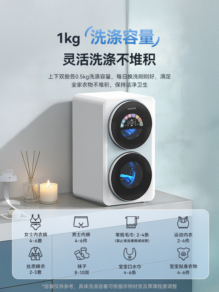 Wanmi Underwear, Socks, Washing Machine, Double Drum, Desktop, Small, Washing, Drying, and Spinning All-In-One, Automatic, for Lazy People