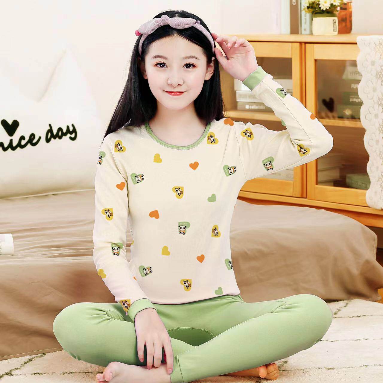 Autumn Clothes Autumn Pants Girls Pure Cotton Thin style Suit Girls Warm Underwear Junior High School Students Middle Collar Bottom Thin and Autumn Winter-Taobao