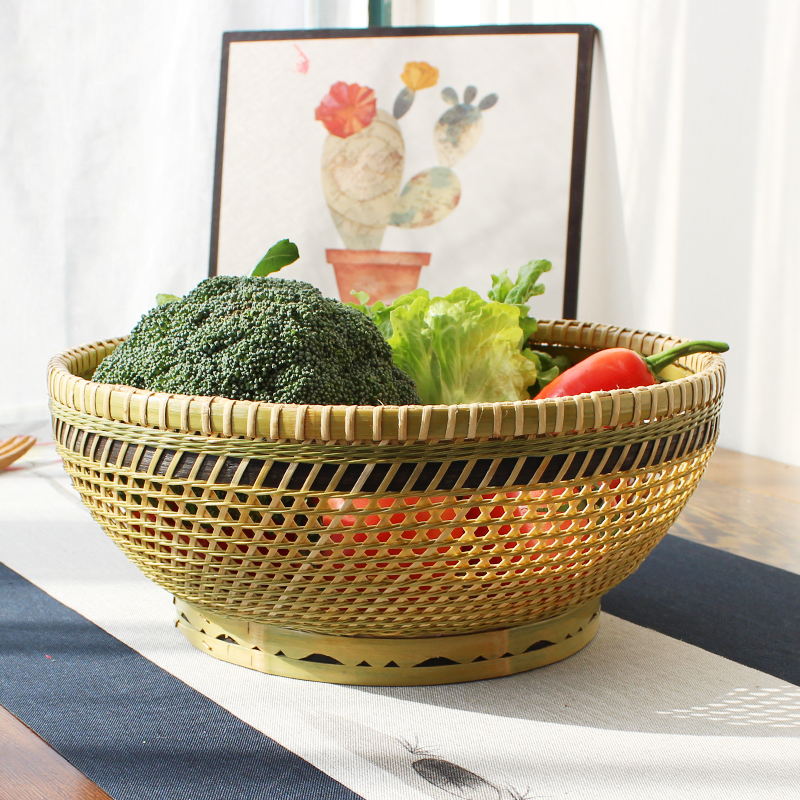 Bamboo Woven Fabric Bamboo woven containing basket Basket Pure Hand hand small basket Woven Bamboo Basket Retro Tea Road Round Bamboo Basket