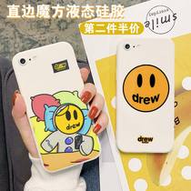Tide card Drew mobile phone shell suitable for Apple 7 Justin Tinbiber with iPhone8plus smiley face 7plus Right Angle Side se2 Magic Square Liquid Silicone Square Full Package Soft Ultra Thin