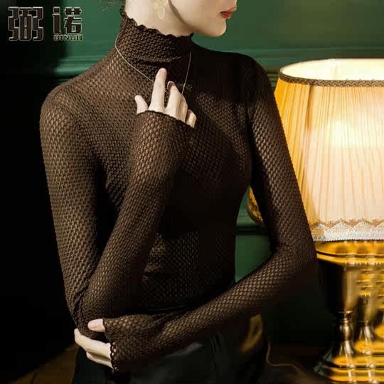 气质蕾丝内搭打底衫女新款半透视性感雪纺衫木耳边高级洋气上衣