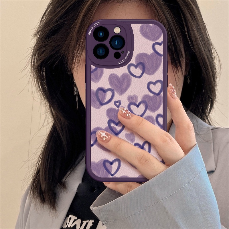 Suitable for Apple 17 Phone Case, Purple Heart Design, iPhone 15 /16Promax, Popular in Japan and Korea, New Model for Women, Anti-Drop, Air Trendy Brand, Anti-Drop 14Plus Case, Soft Silicone Full Coverage