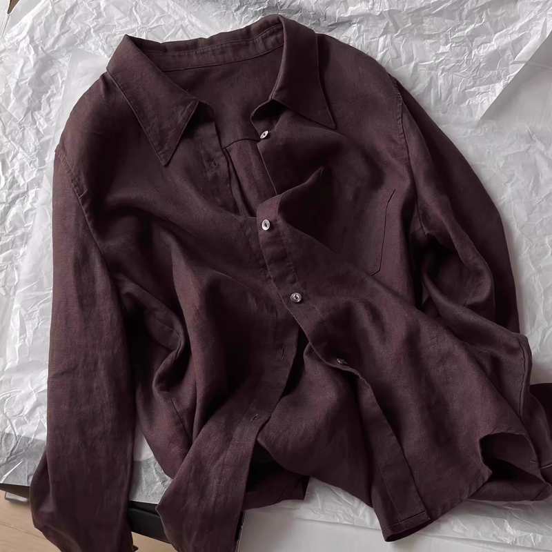 Clearance Flash Sale~ European Vintage Coffee-Colored Linen Shirt for Women, Autumn Fashion, Stylish and Sophisticated Long-Sleeve Top Clearance Flash Sale~ European Vintage Coffee-Colored Linen Shirt for Women, Autumn Fashion, Stylish and Sophisticated Long-Sleeve Top