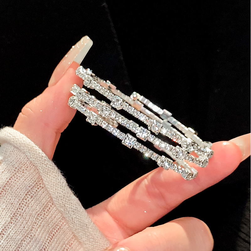 Silver Square Zircon Bracelet for Women, High-End Elastic Bracelet, Plain Ring Bracelet, Light Luxury Niche Bracelet