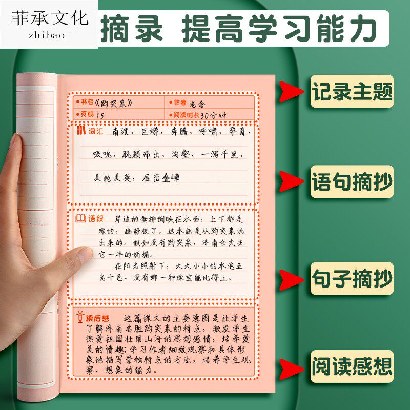 읽기 노트북 중국 발췌문 발췌 초등학생 발췌문 읽기 노트북 1 학년 레코드 스페셜 허니 컬렉션 좋은 문장 문장 추출물 2 학년 34 개월 카드 카드
