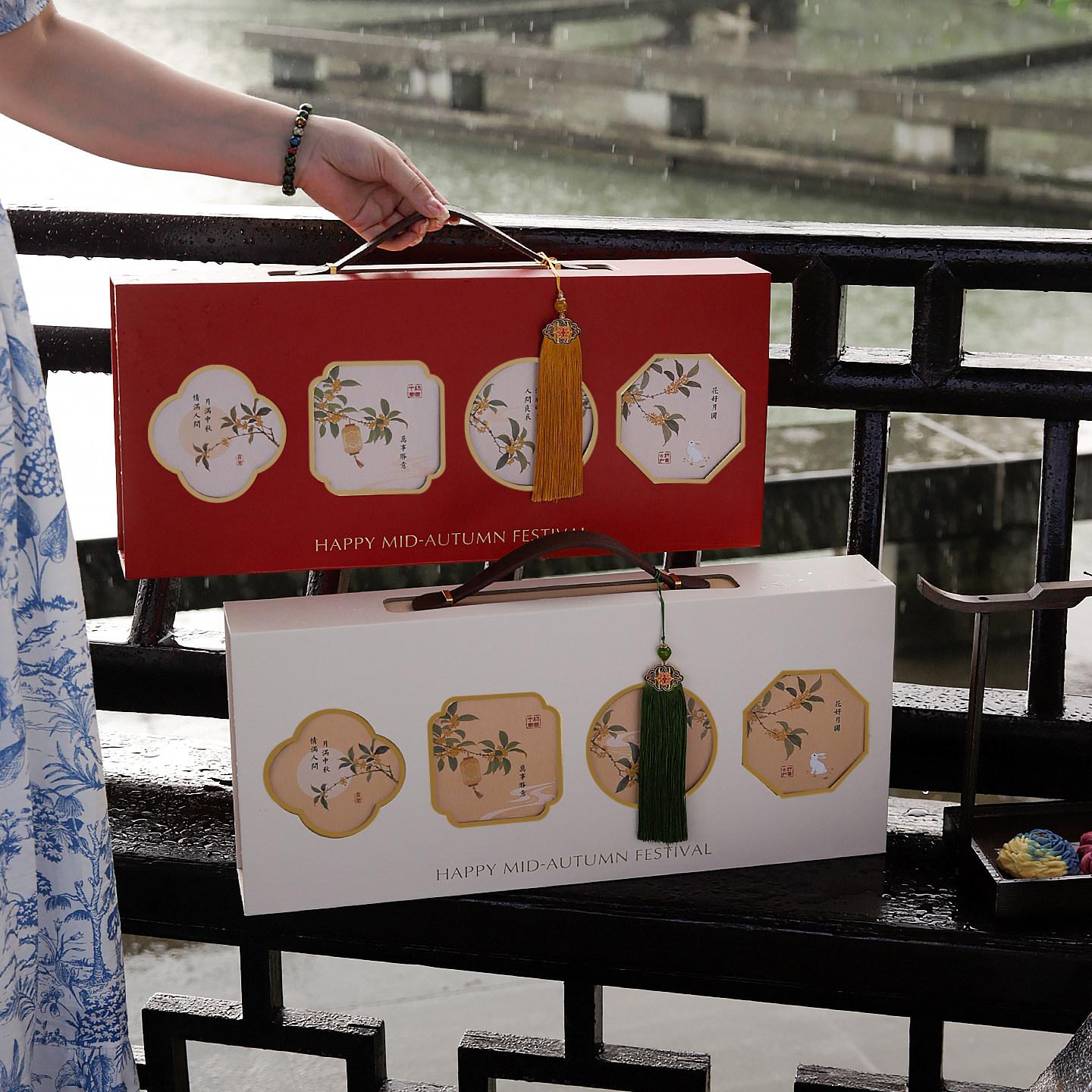 Mooncake Gift Box Packaging Box Mid-Autumn Festival Chinese Style Floral Window Empty Mooncake Box High-End Custom Packaging for 8 Pieces 2026 New Model — تصویر 1