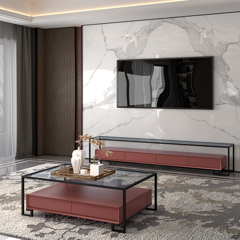 Tea table TV cabinet Composition Modern minimalist small family Type tempered glass TV enclosure Living room Closet Designer section