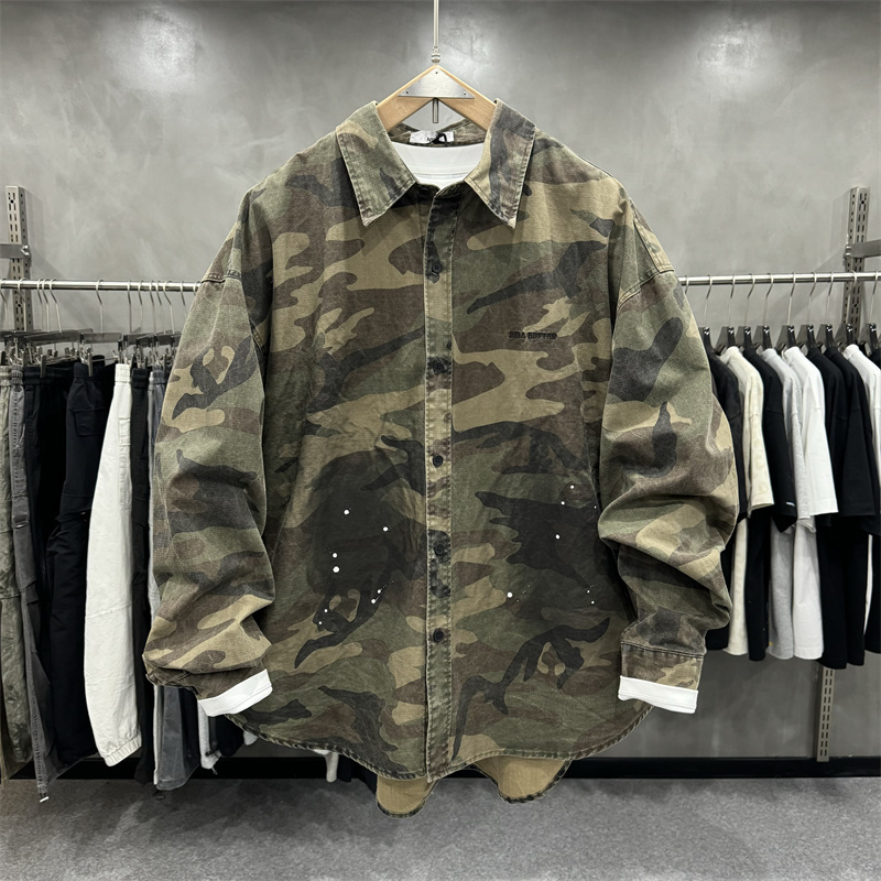 Goldie American Retro Work Jacket Men's Loose Casual Camouflage Denim Long-Sleeved Shirt Jacket