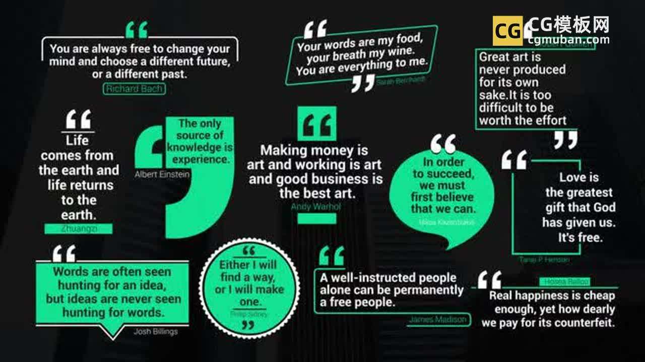 免费下载 Pr模板 简约标题 12个文字幕排版个人自我介绍名人名言展 Cg模板网