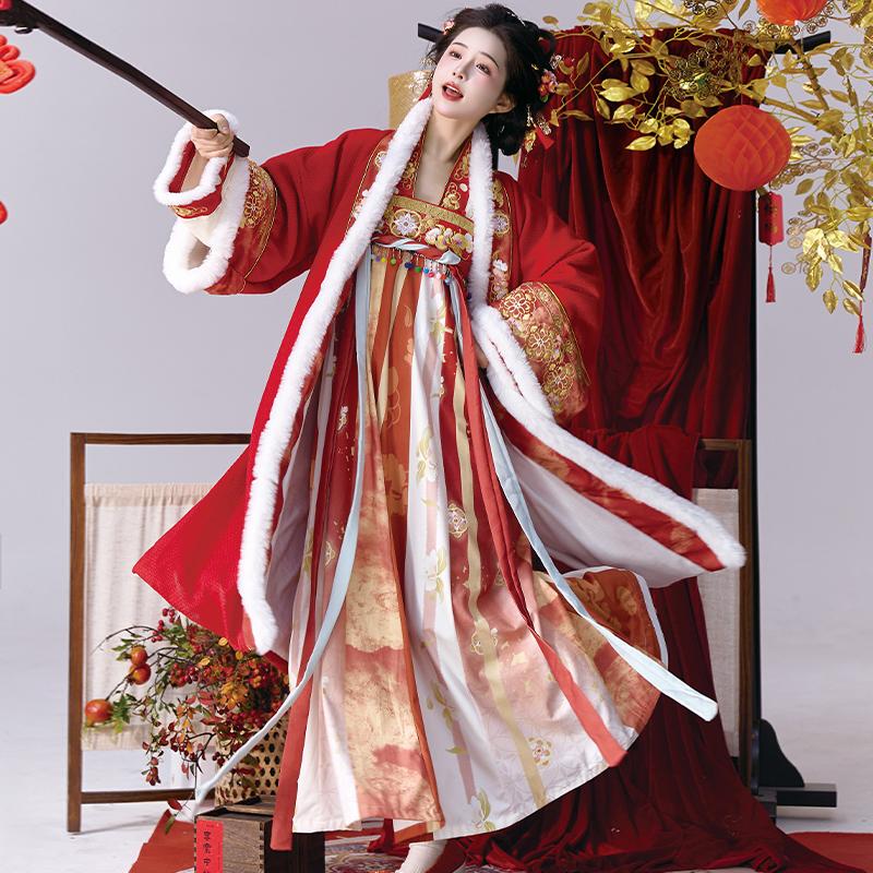 No. 5 Workshop Original Hanfu [Snowflake] Tang-Style Mid-Length with Fleece, Cute Embroidery, Modernized Chinese Style New Year Outfit for Winter