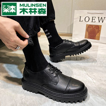 Mullinson winter hundred small leather shoes round head business work casual shoes wedding groom Korean light mature mens shoes