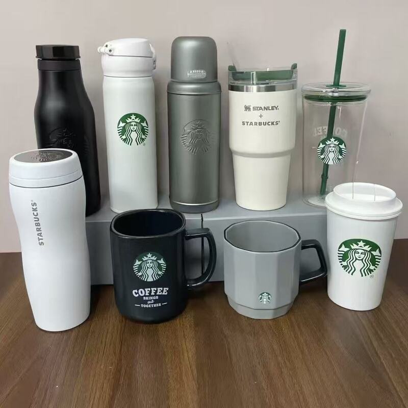 Starbucks Cup 2025 Minimalist Style Black and White Solid Color High-End Light Luxury Ceramic Mug Stainless Steel Travel Cup