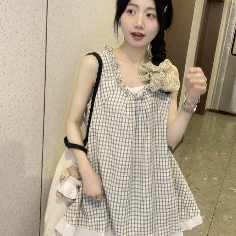 Cute and Sweet Plaid Top for Women, Summer Literary Forest Style, Pastoral Style, Petite Size, 2025 New Sleeveless Vest Shirt Cute and Sweet Plaid Top for Women, Summer Literary Forest Style, Pastoral Style, Petite Size, 2025 New Sleeveless Vest Shirt