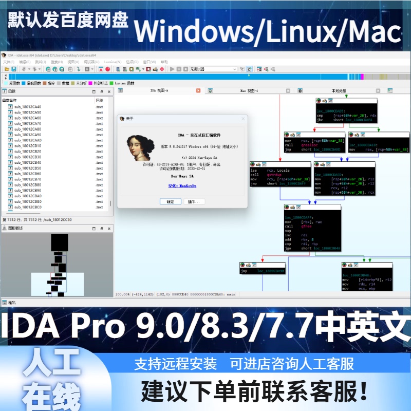 Ida Pro 9.5/9.4/9.3/9.0 Chinese and English Interactive Decompilation Reverse Engineering Tool Code Analysis
