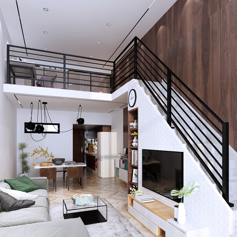 Iron Art Stairway Armrest Guardrails Indoor Home Modern Simple Solid Wood Balcony Fencing Anti-Barrier Loft Corridor