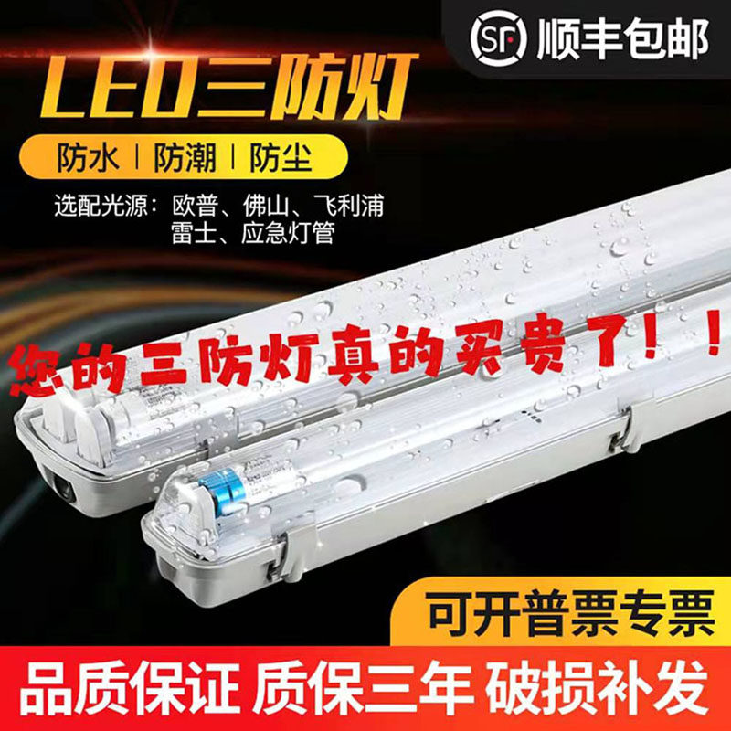 LED tri-proof lamp T8 low voltage 24V36V48V waterproof dustproof explosion-proof single and double tube full set of bracket with cover fluorescent lamp