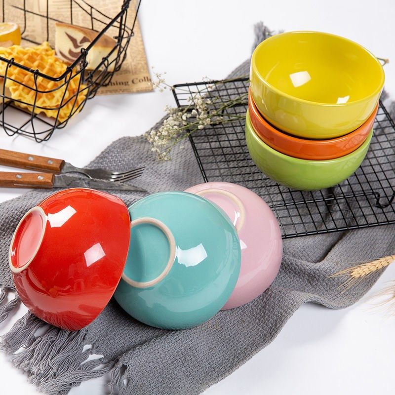 Different colors of rice bowls household color ceramic bowls rice bowls porridge bowls microwave oven dishwasher suitable color