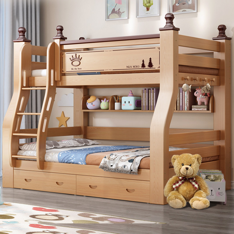 Full-solid wood bed double bed on top and bottom bed for two-story adult double bed