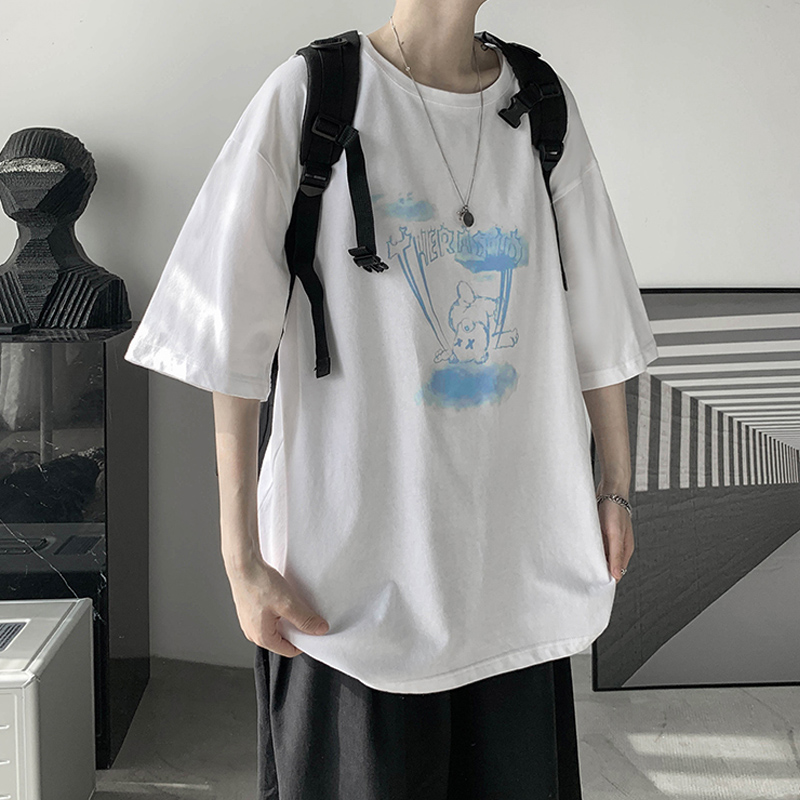 Original Cebu boy short sleeve T-shirt trendy loose half-amputee Summer 2022 new Korean version ins 50%-sleeve port wind