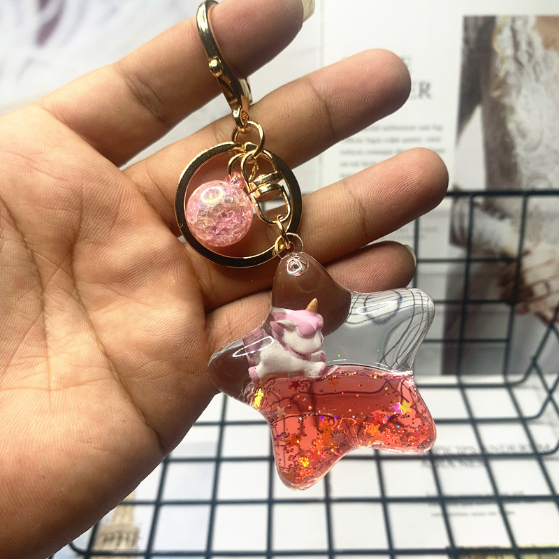 Star Unicorn Pink + Crystal Balla bag unicorn Milk tea cup Pendant Key buckle female delicate ins lovely Internet celebrity originality girl Bag Hanging decoration